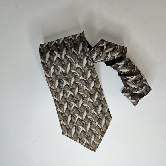 Pierre Cardin Mens Woven Patterned Silk Tie Brown Beige Vintage Necktie - Picture 2 of 8
